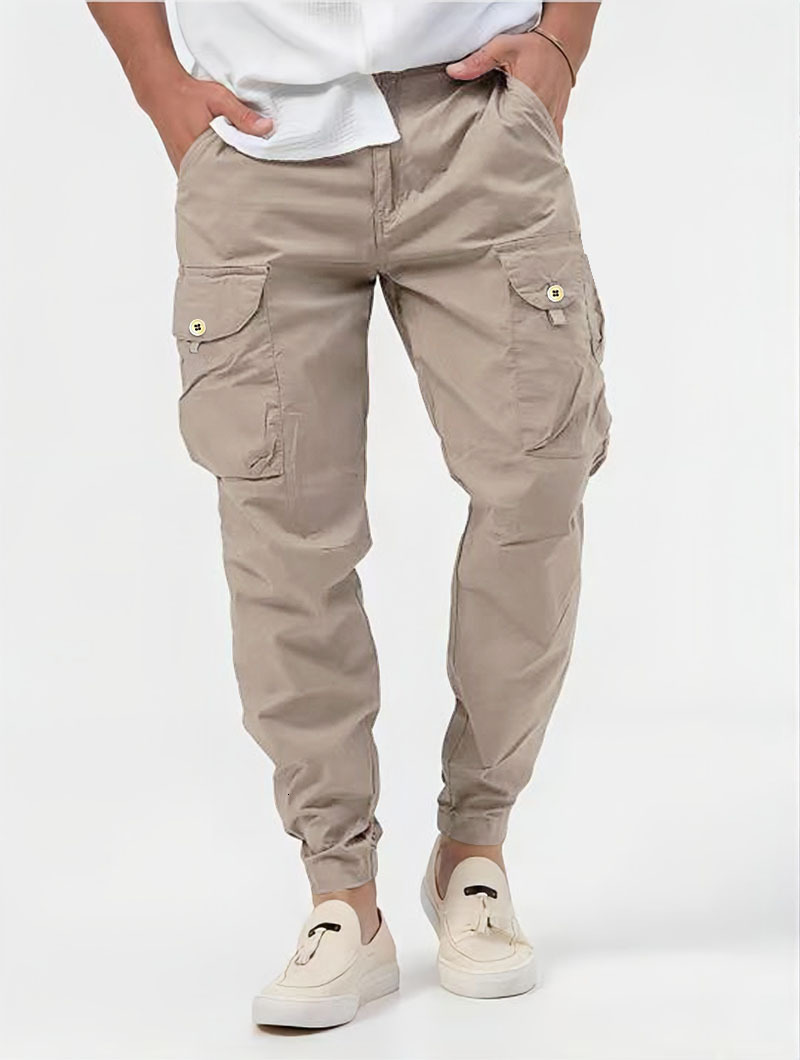 2023 new European size mens three-dimensional bag woven cargo pants tethered belt leggings casual trousers solid color mens trousers
