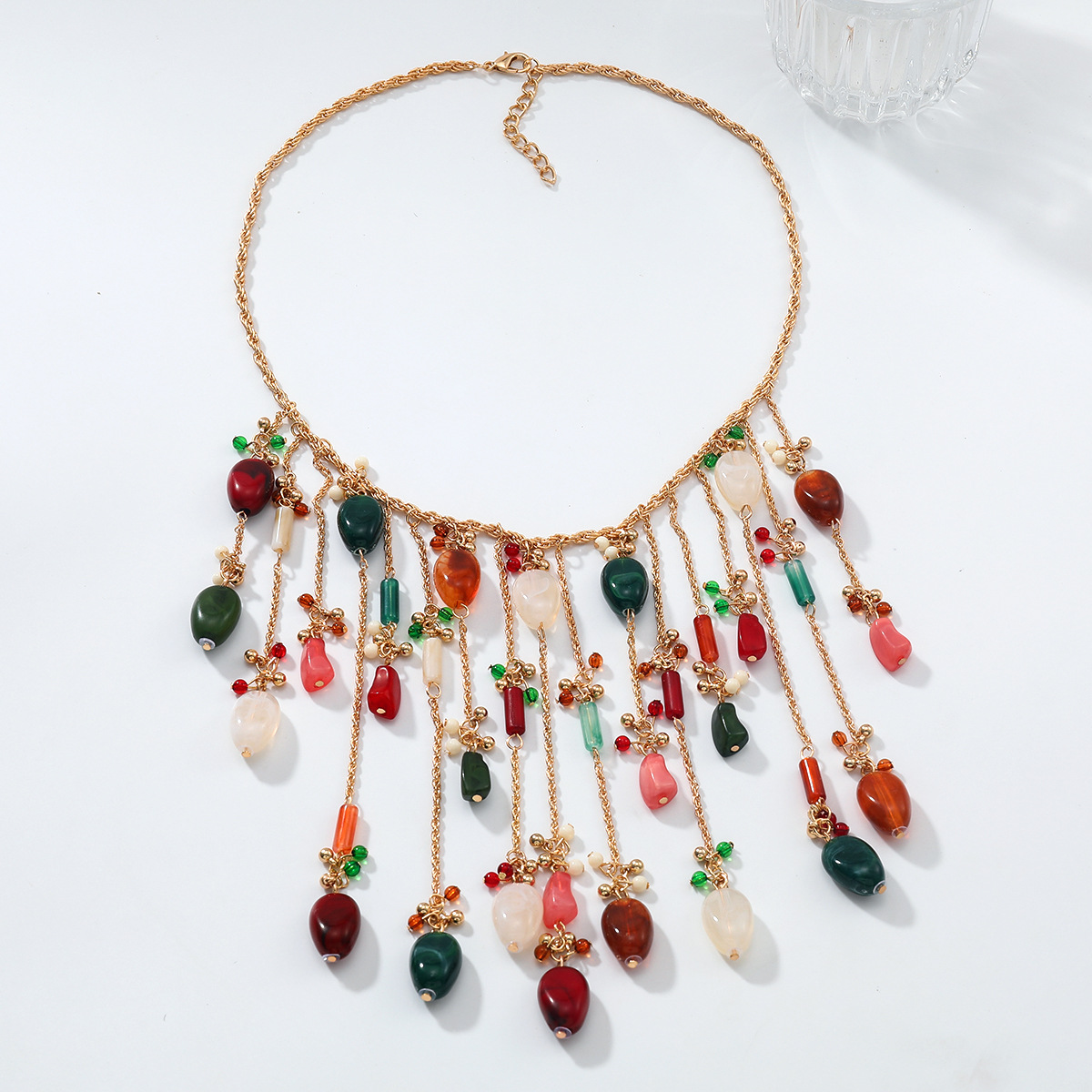 Fashionable Beach Natural Style Necklace Summer Tassel Long Necklace Woven Design Collarbone Chain