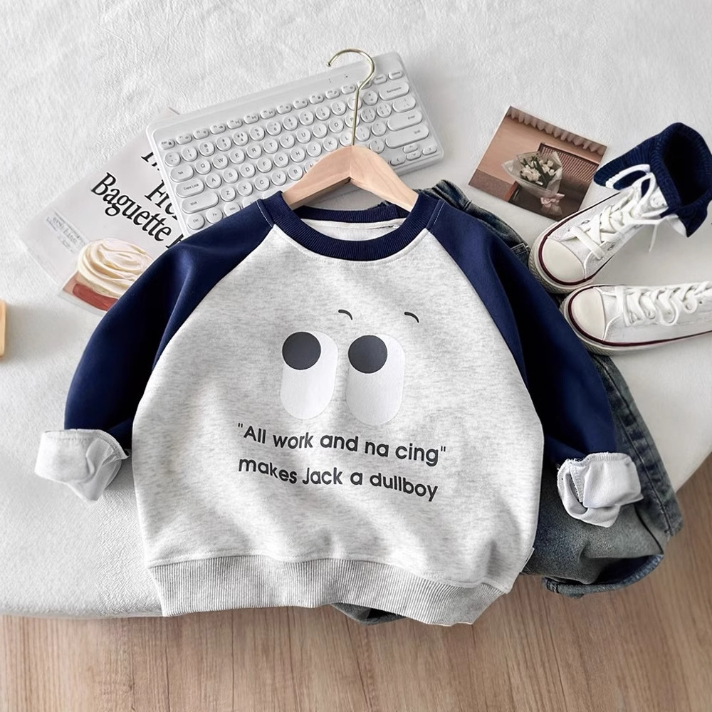 Ddmyshoesvip Cotton Hoodie With Shoulder Insertion Contrasting Colors Printed For Boys Girls Small Medium Sized Children S Clothing Spring And Autumn 