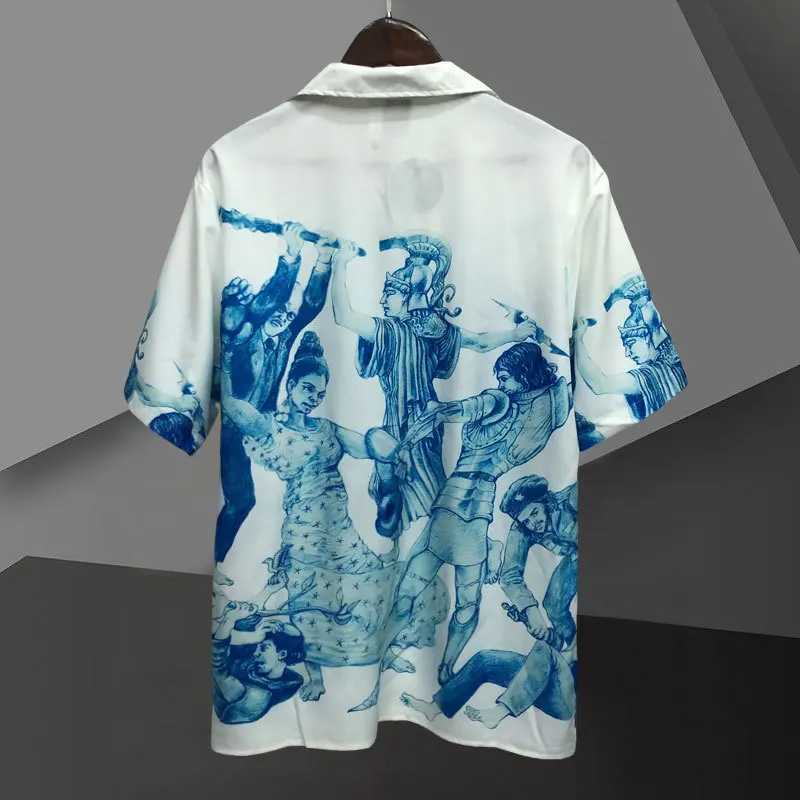 Abstract Art Portrait Pattern Print Shirt Short Sleeve Casual Mens Street Clothing Summer Camisa Masculina Shirt Moda Hombre X250410