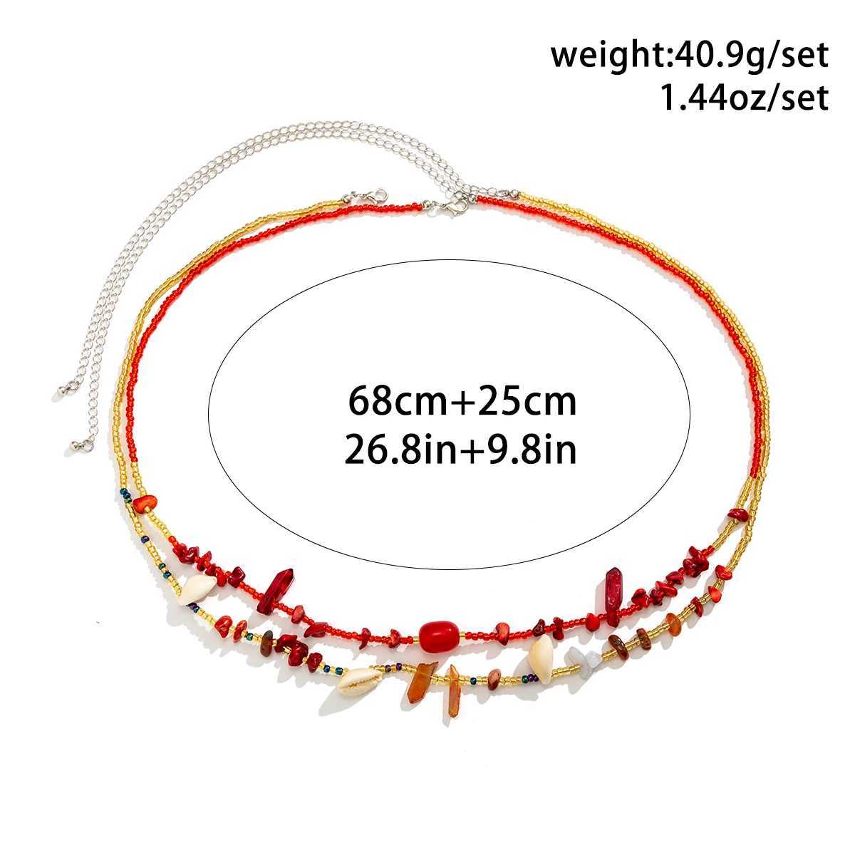 Ingemark 2-piece/set Bohemian red crystal seed waist chain used for warm summer beach bikini stone sea snail belly belt sexy body jewelry X250410