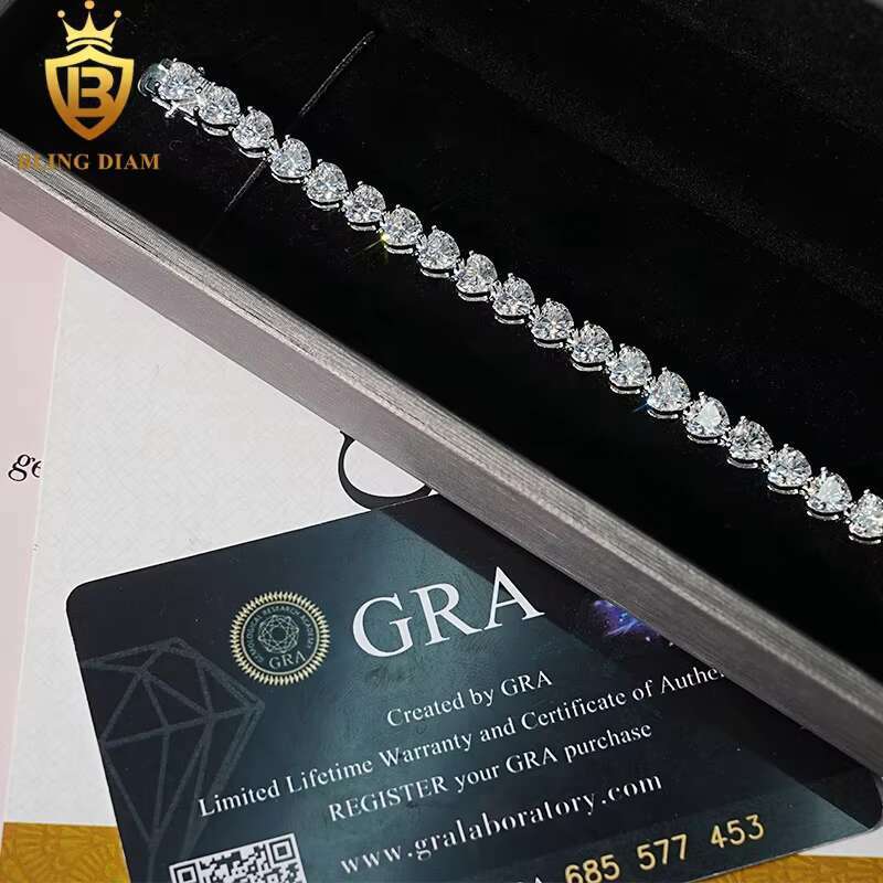 5mm Fine Jewelry 925 Sterling Silver Heart Cut VVS Moissanite Diamond Tennis Chain Bracelet