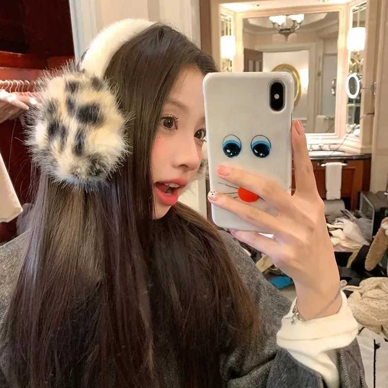 Korean Plush Leopard Print Furry Earmuffs Women Fashion Versatile Thicken Earflap Winter Windproof Warm Cycling Ear Protection W251110