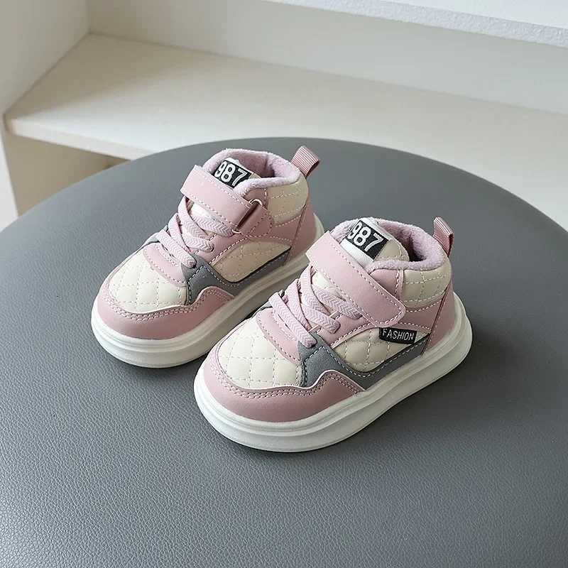 Autumn Winter Kids Shoes High Tops Boys Casual Sport Shoes Children Warm Fur Sneakers For Girls Pink BlackT251110