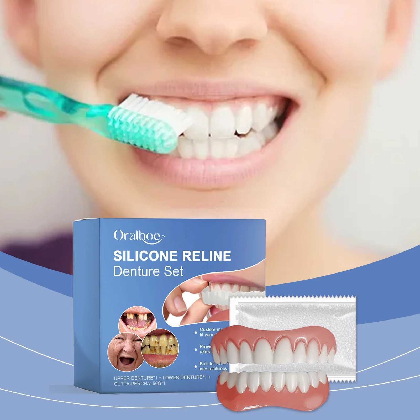 New Arrival Oralhoe 1 set of silicone denture kit with up and down filling gaps for instant Smile soft denture support kit Z250410
