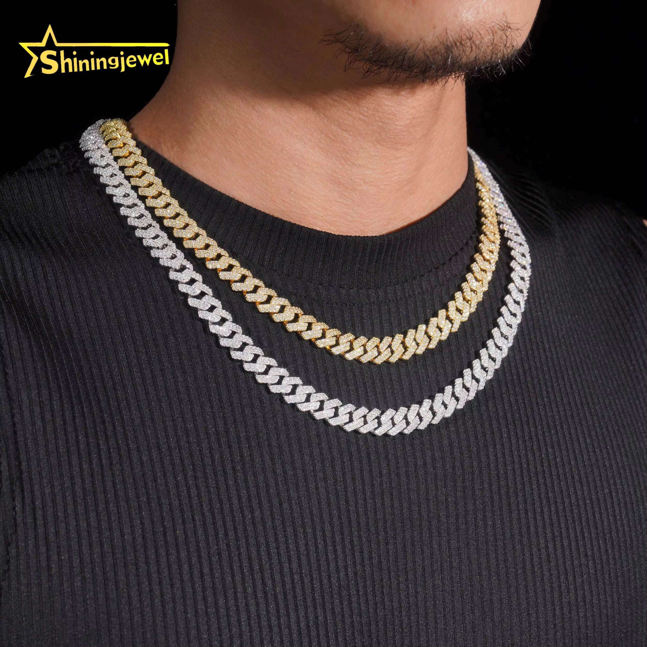 Promotion Large Stocks 10mm 2 Rows 925 Sterling Silver Hip Hop Jewelry Men Necklace Iced Out Moissanite Diamond Cuban Link Chain