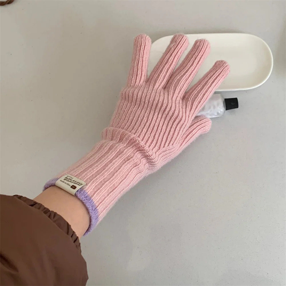 Candy-colored Knitted Gloves Can Touch The Screen Cute Winter Ins Warm Riding Cold-proof Dew Finger Student Wool Gloves 279CM 251106