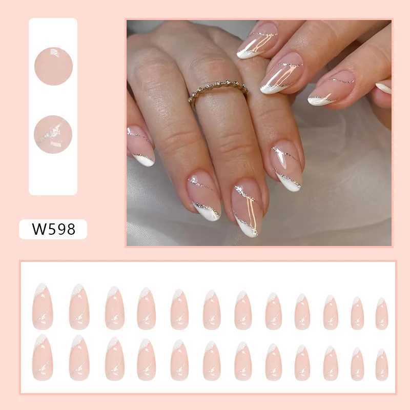 24 pieces of flashing beveled edge press nail pink gradient fake nail smooth artificial finger manipulation reusable fake nail W250410