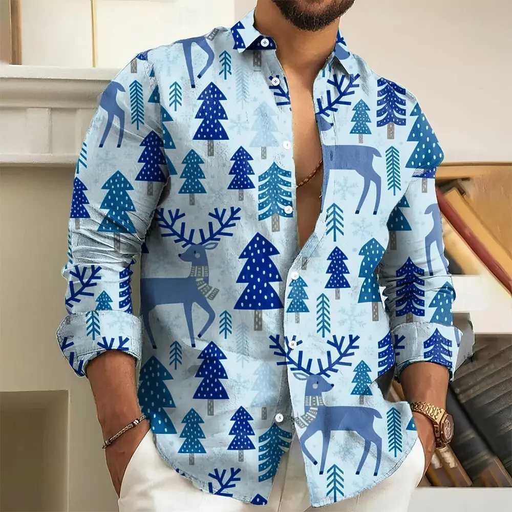 Christmas Mens Tree Reindeer Snowflake Shirt Button Up Shirt Long Sve Retro Casual Daily Turndown 3D Print Collared Shirts Q251110