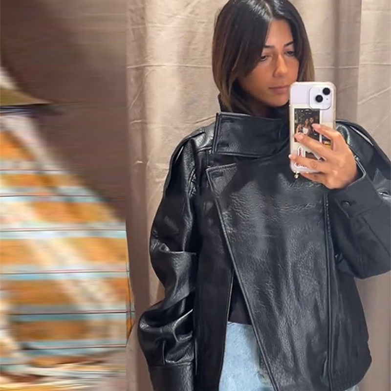 Fashion Black Leather Jacket Women Clothing Autumn Winter Loose Casual Coat PU Motorcycle Tops 251105