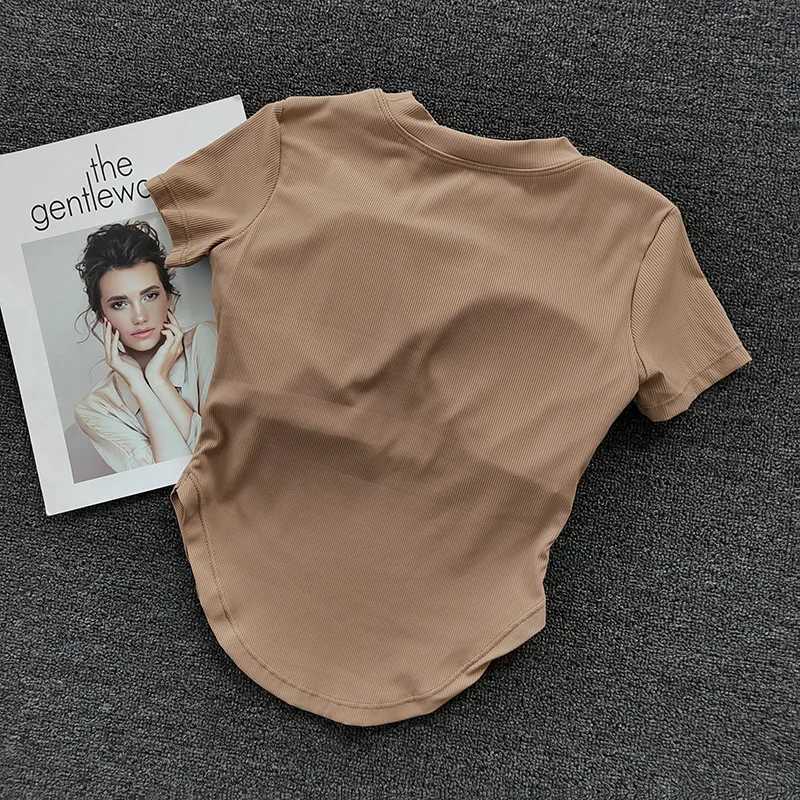 Sports bra mat yoga short sleeved T-shirt suitable for womens summer leisure fitness running topXJ250410