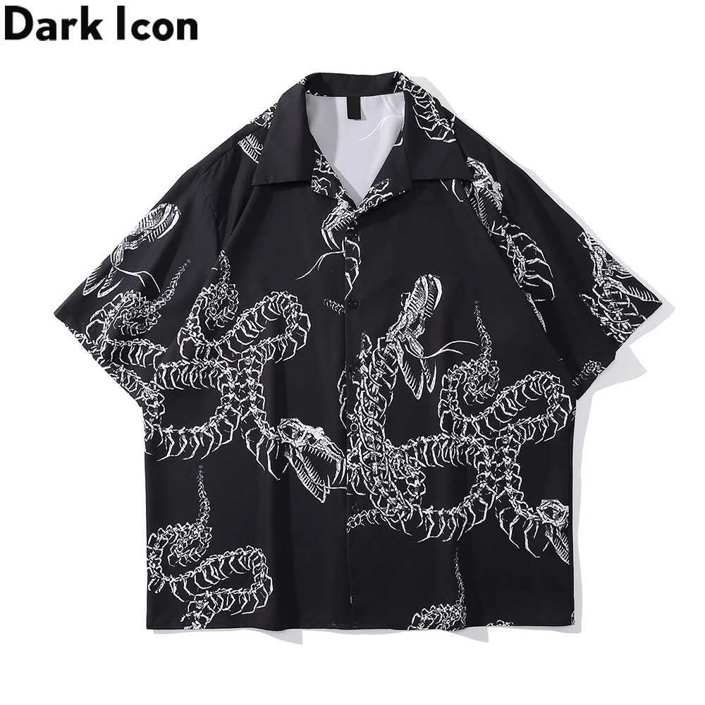 Black Skeleton Dragon casual mens summer thin material mens neck shirt short sleeved top X250410