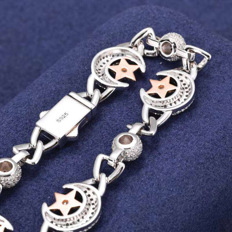 New Arrival Special Design 13mm Star Moon 925 Sterling Silver Moissanite Hip Hop Cuban Chain Bracelet