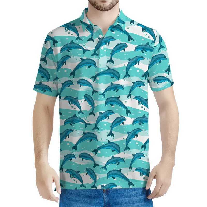 Mens Dolphin 3D Printed Pole Summer Short Sleeve Button Shirt Ocean Animal Collar Loose X250410