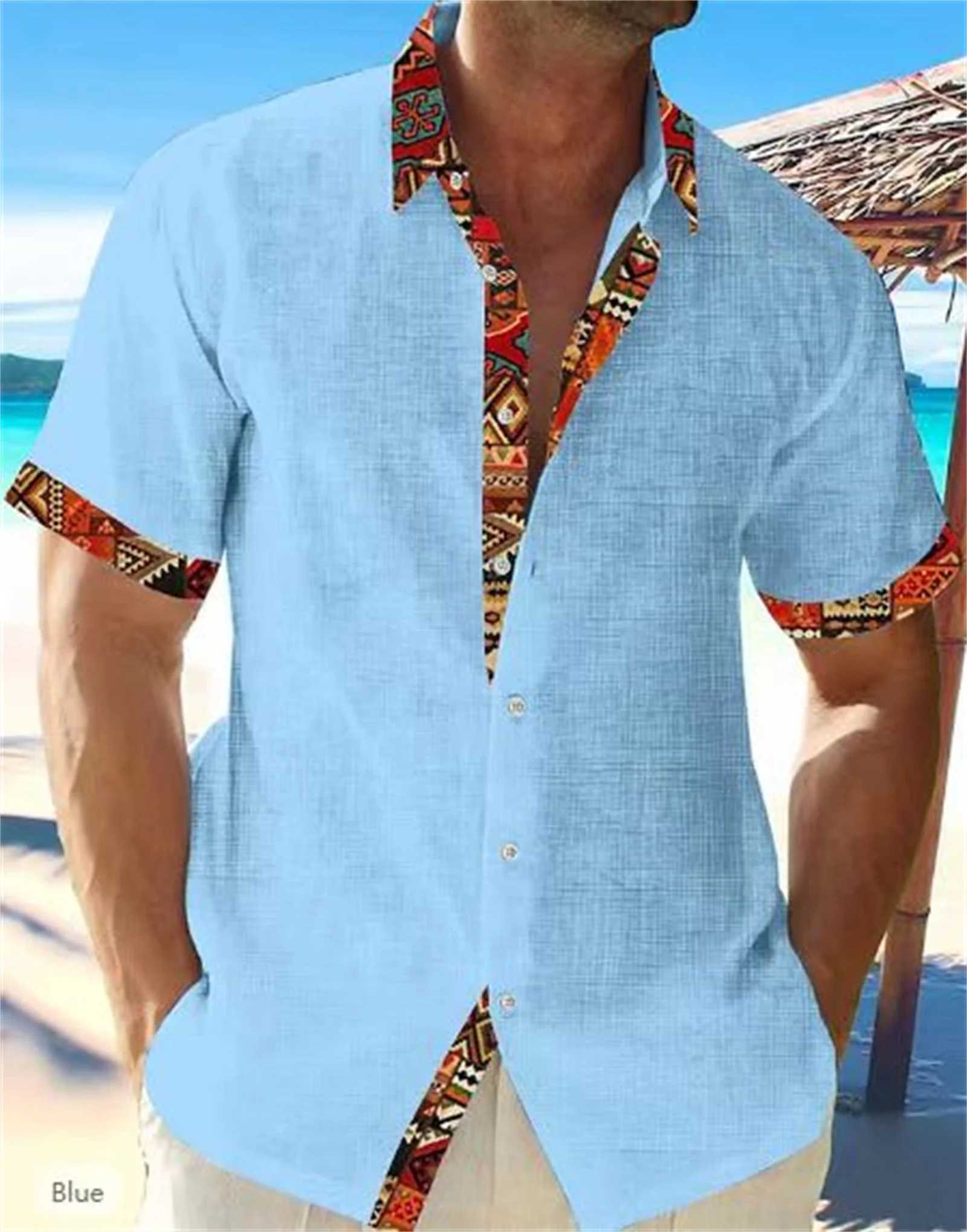 2017 Summer Fashion New Mens High Quality Hawaiian Beach Linen Short Sleeve Mens Street Solid Top Plus Size X250410