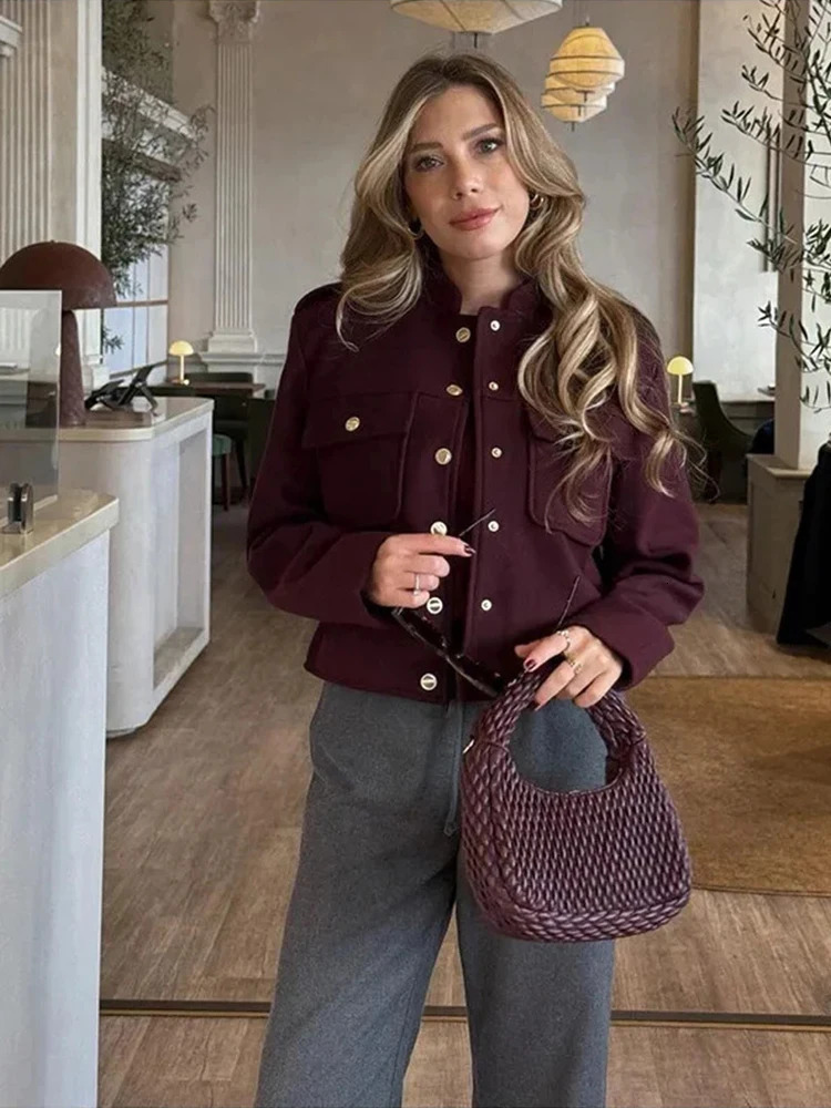 Women Soft Tweed Bomber Jacket ONeck Long Sleeve Pockets Buttons Loose Woolen Coat Female Streetwear Autumn Winter Outerwear 251110