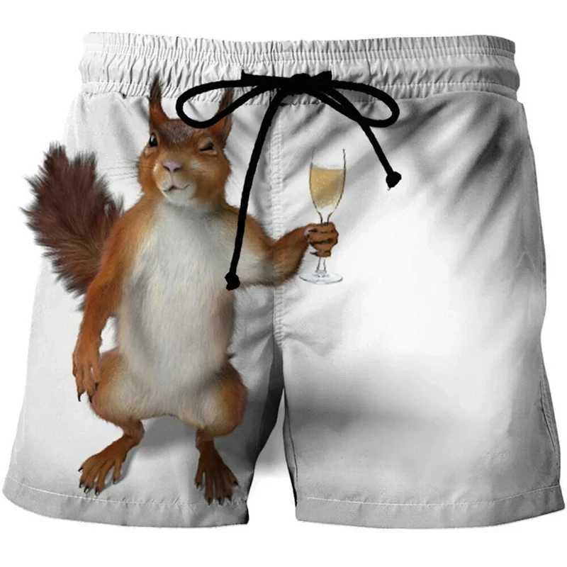 Cute animals 3D printed surfboard shorts for men simple breathable squirrel graphic shorts for children fun oversized Hawaiian party swimsuits X250410
