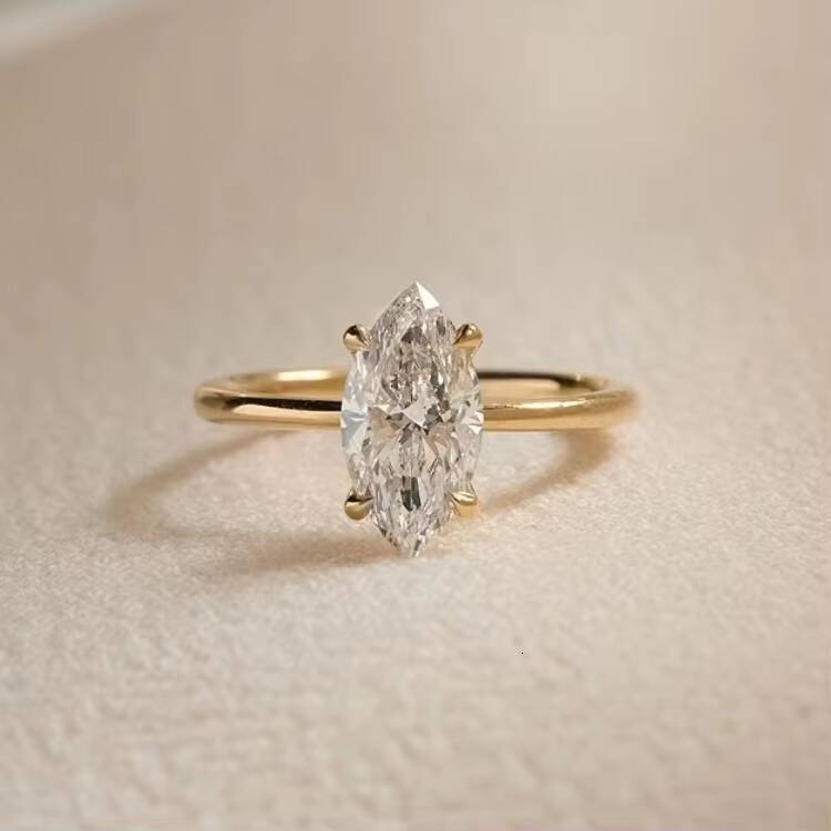 14K Yellow Gold Rind 6x12MM Marquise Shape D Color Moissanite 2CT Diamond Anniversary Ring Wedding Ring