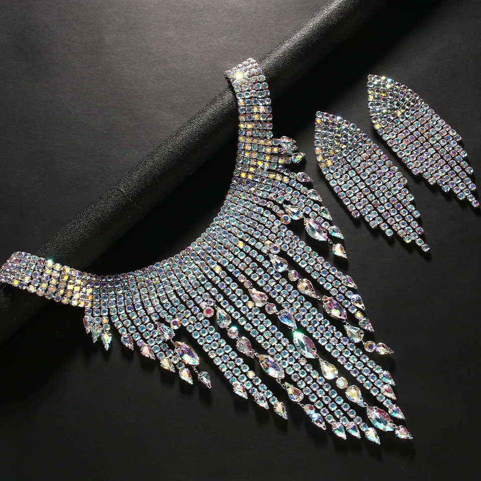 Stonefans Bohemian Drag Queen Exaggerated Tassel Necklace Set Earring Geometric Wedding Banquet African Jewelry Set Accessories 250409