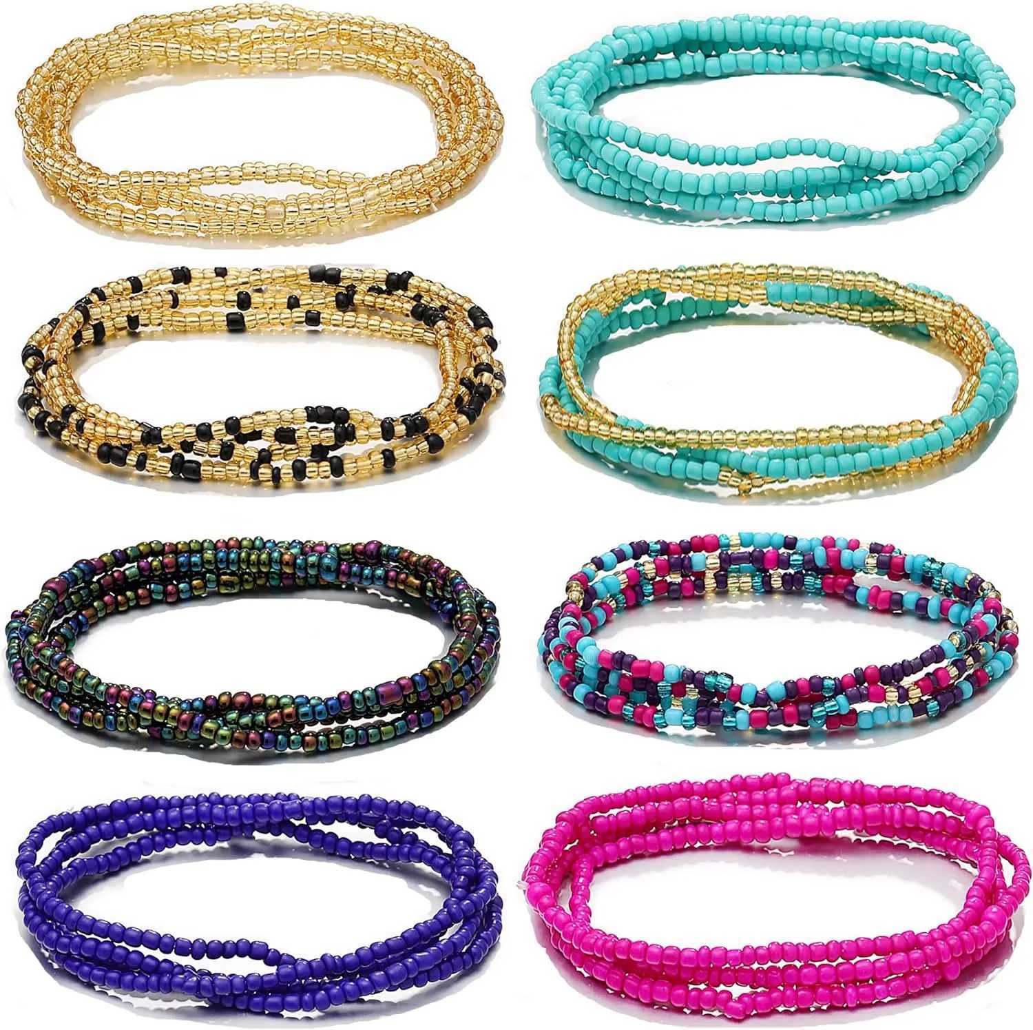 8 pieces of African waist beads suitable for girls elastic laminated belly beads body chain waist bead packaging colorful waist bead jewelry X250410