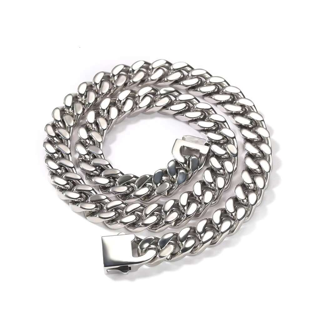 Simple 8mm 12mm Glossy square Miami Cuban Link Chain Bracelet No Tarnish Stainless Steel Spring Clasp Jewelry