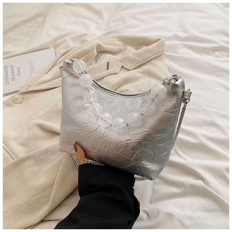 New Chinese Style Beaded Handbag Underarm Bag for Women Summer New Chain Crossbody Bag Fashion Niche Horn Bag