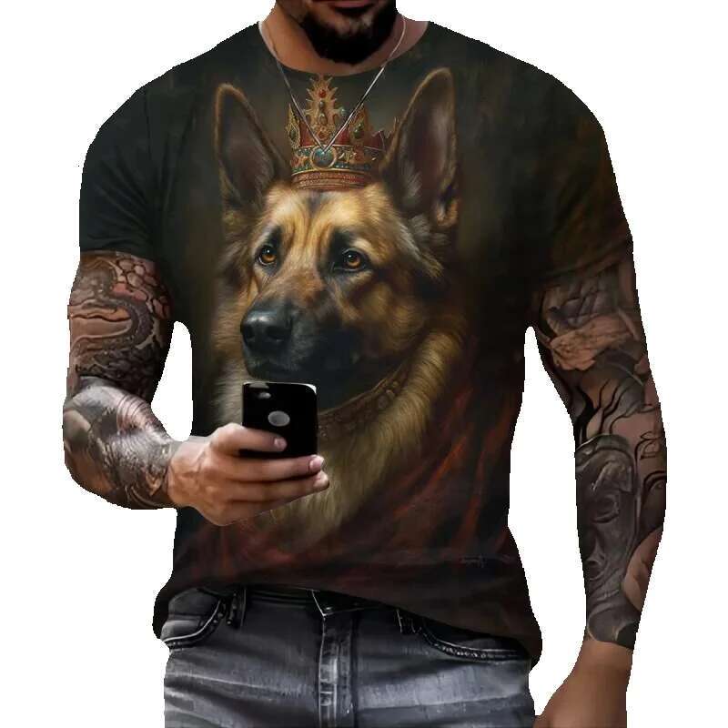 Men's loyal German taxpayer Cool Animal 3D university casual short sleeved T-shirt, round neck, Y Street T-shirt