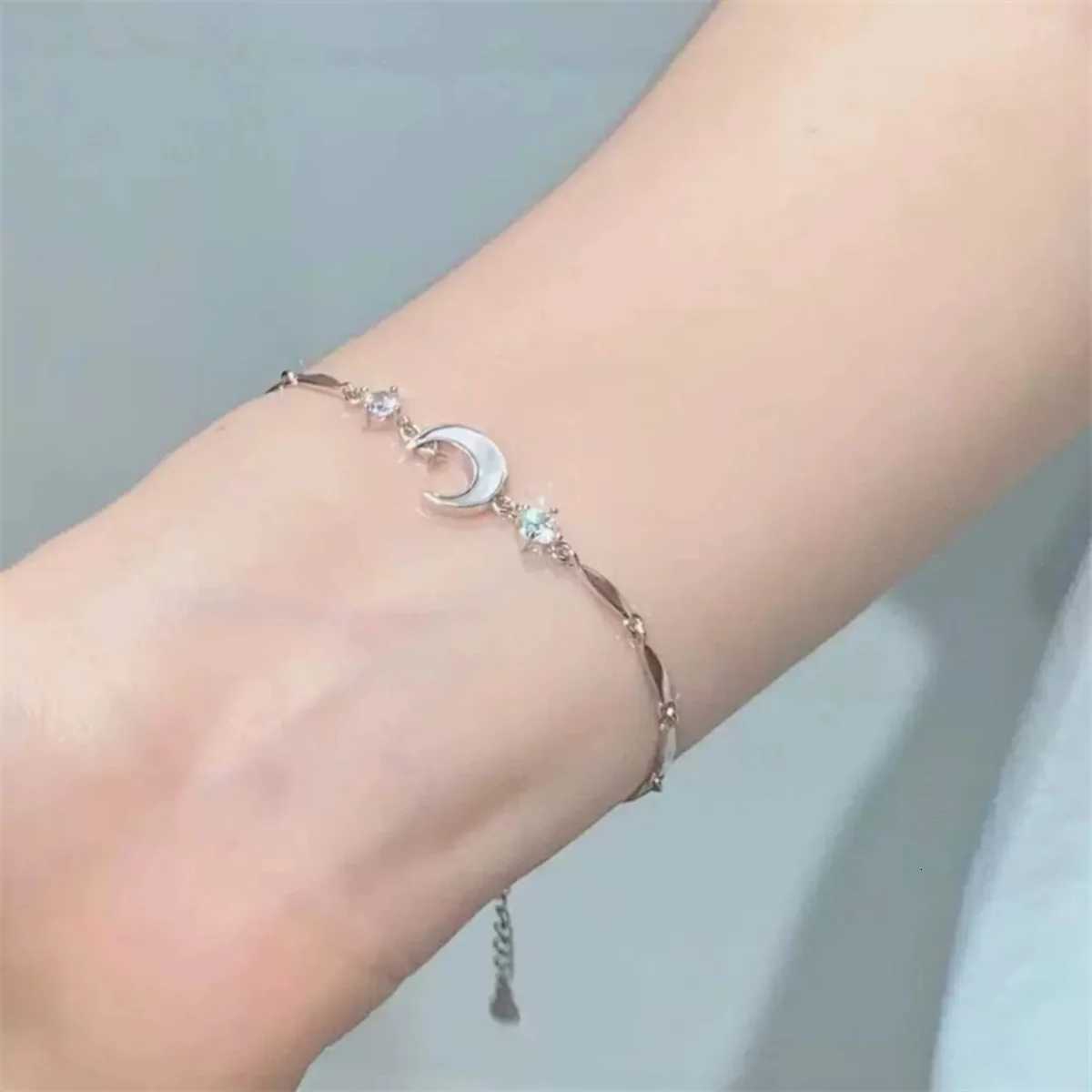 Light Luxury Blue Wave Shaped Bracelet Elegant Pink Zircon Cherry Blossom Flower Bowknot Star Moon Bangle For Women Men JewelryT251110