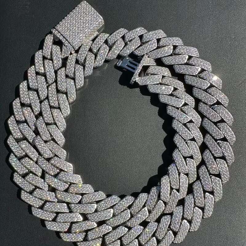 Custom Prong Moissanite Miami in 925 Silver Pass Diamond Test Vvs Moissanite Cuban Link Chain