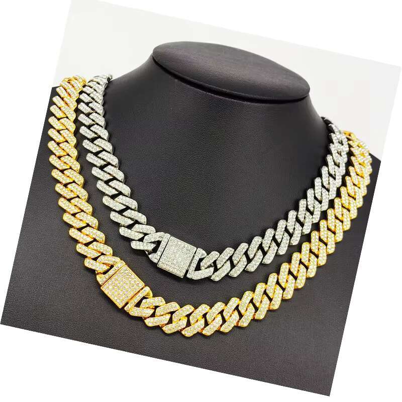 14mm chilled Miami Halslet all stone gold-plated necklace, Cuban men's chain necklace