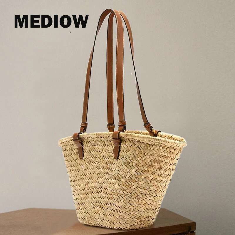 MEDIOW Bohemian Straw Tote Bags For Women Designer Handbag And Purses 2024 New In Natural Grass Braided Underarm Shoulder