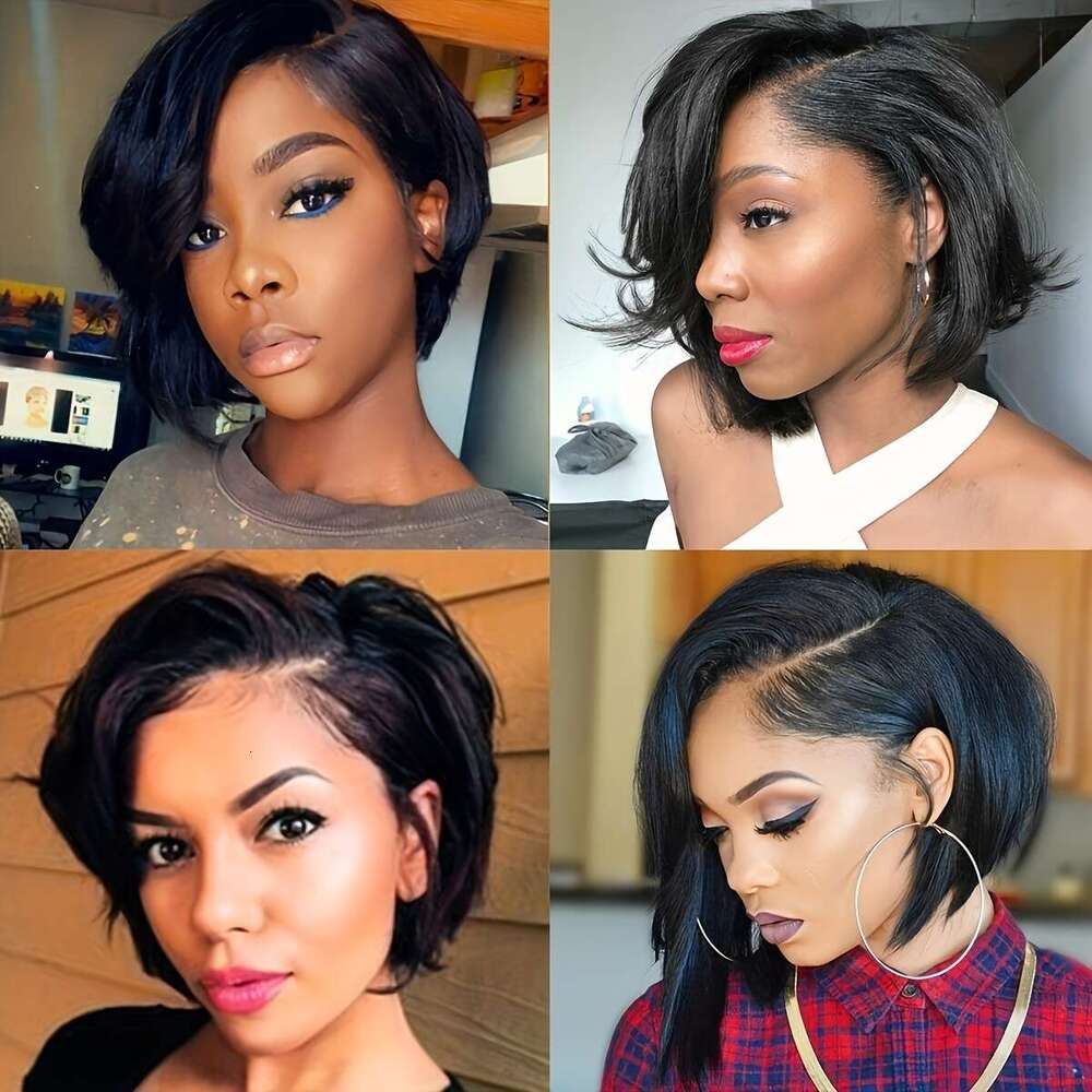 8 Inch Short Human Hair 13X4 Lace Front Wigs For Black Women Side Part Glueless Pre Plucked Frontal Bob Wig 180% Density