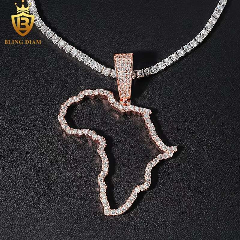Fashion Hip Hop Jewelry Charms Pendants 925 Sterling Silver VVS Moissanite Africa Map Hollow Iced Out Rapper Pendant