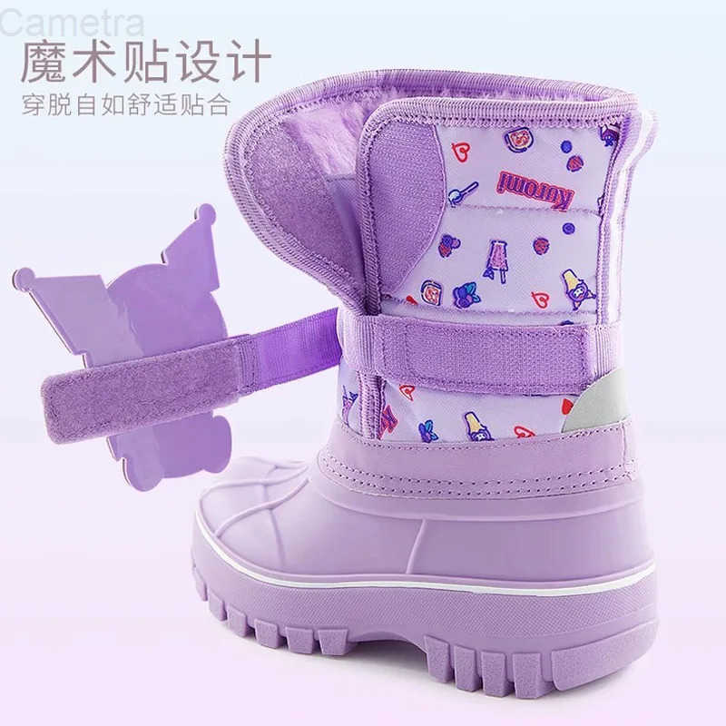 Sanrio Sanrios Hello Kitty Student Snow Boots for Girls Kuromi My Melody Waterproof Non Slip Thick Rain Boots Warm Cotton Shoe Gifts H251110
