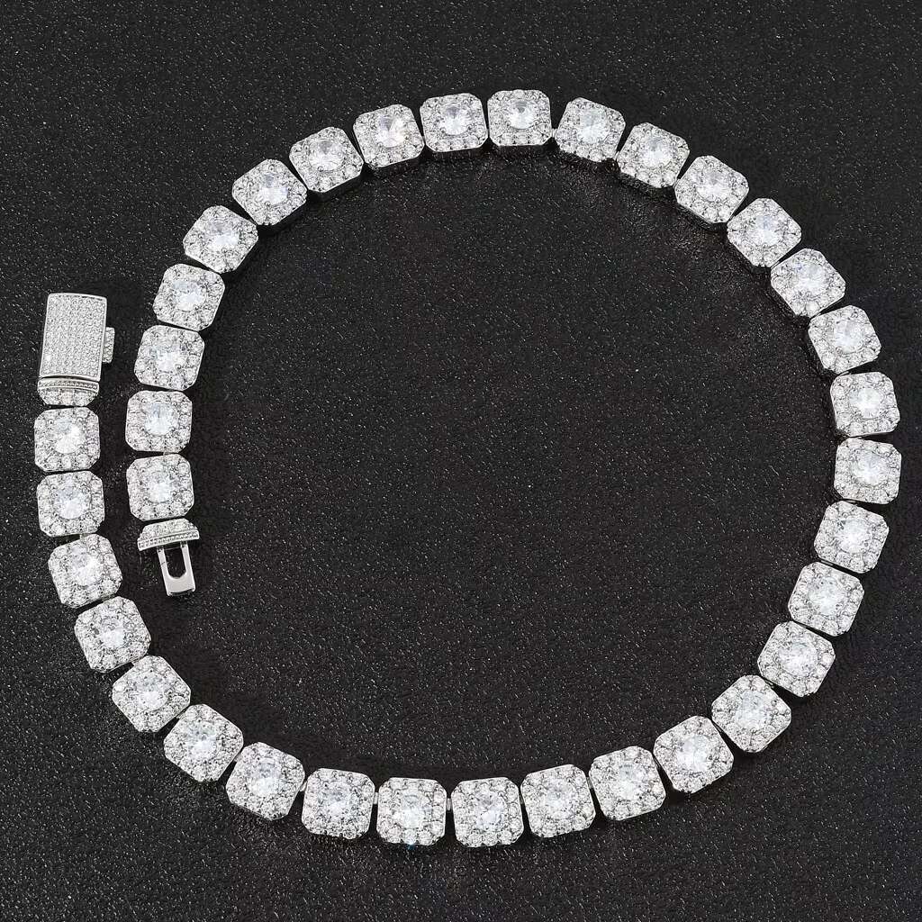 Fashion Princess Cut Tennis White Gold Iced Out Hip Hop Jewelry Brass 13mm Moissanite Cuban k Chains for Men