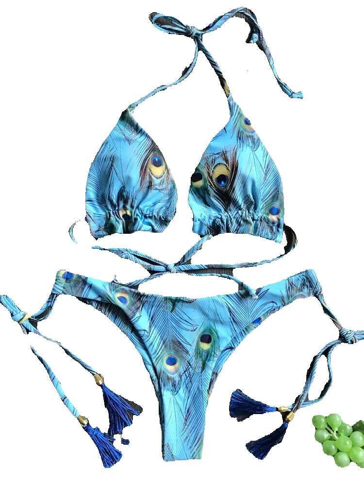 Ruotongsept sexy mini set 2022 new feather print headband women's swimsuit Brazilian bikini