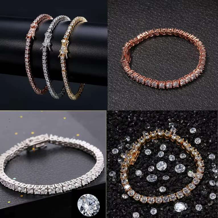 Qianjian 925 Sterling Silver Moissanite Tennis Link Chains Hip Hop Style Custom Two Rows Moissanite Tennis Bracelet