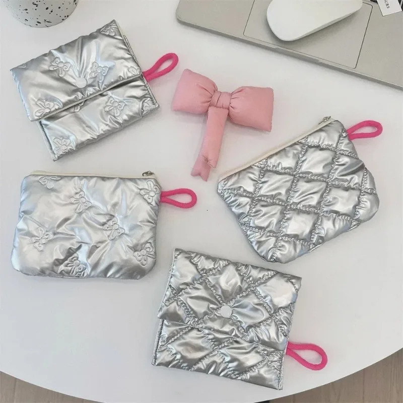 Silver Lingge Bow Pattern Coin Purses Small Canvas Coin Wallet Lady Earphone Coin Key Money Storage Bag Zipper Pouch 251110