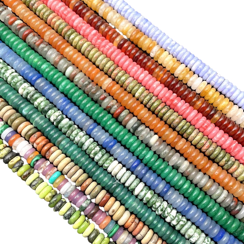 Natural Stone Rondelle 2X4mm Turquoises Quartz Jasper Agates Flat Round Spacer Beads for Jewelry Making DIY Bracelet Acessories