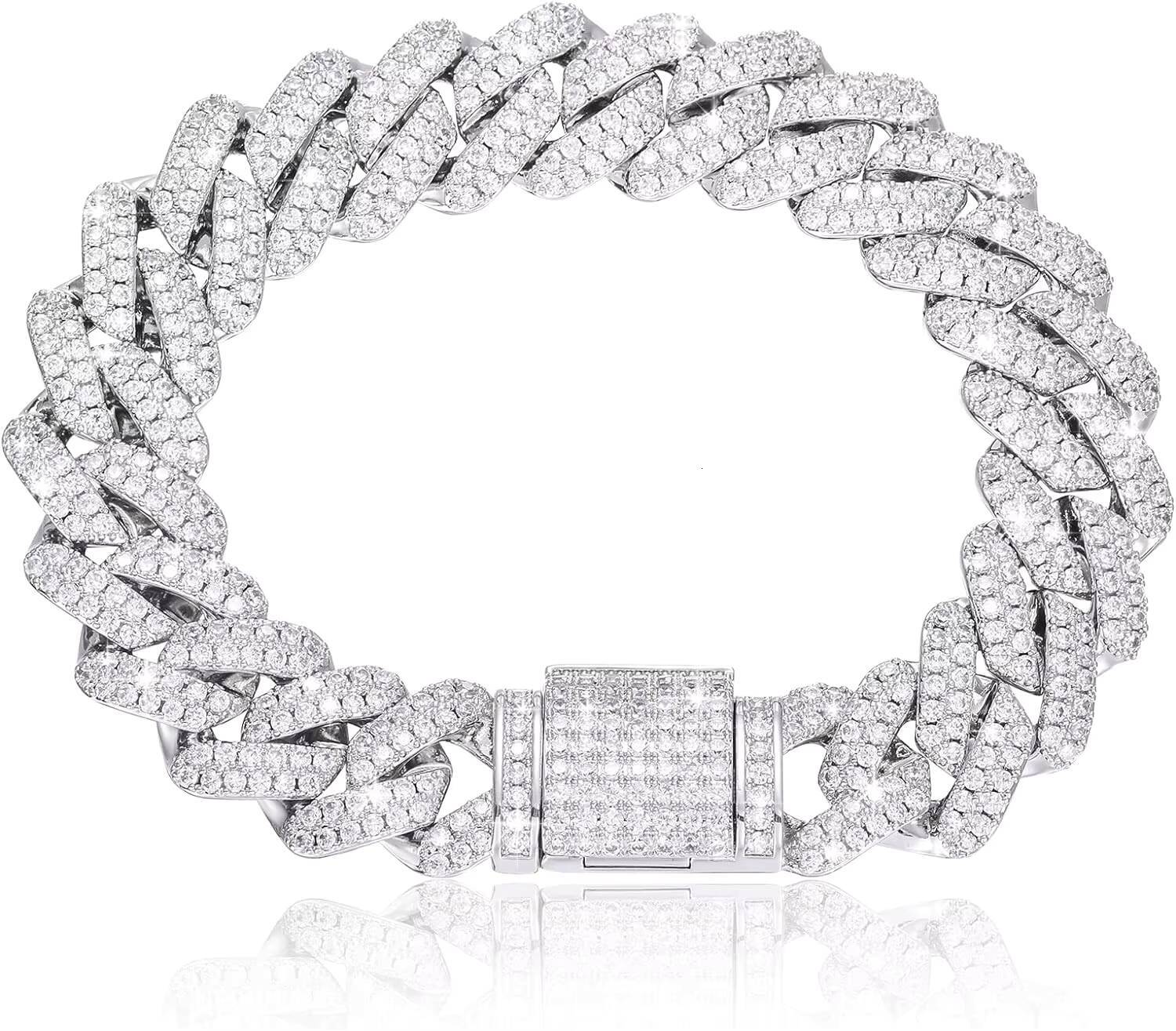 14mm Vvs Iced Out Cuban Chain Bracelet Anklet 925 Silver Gold Vermeil Hiphop Moissanite Cuban Bracelet