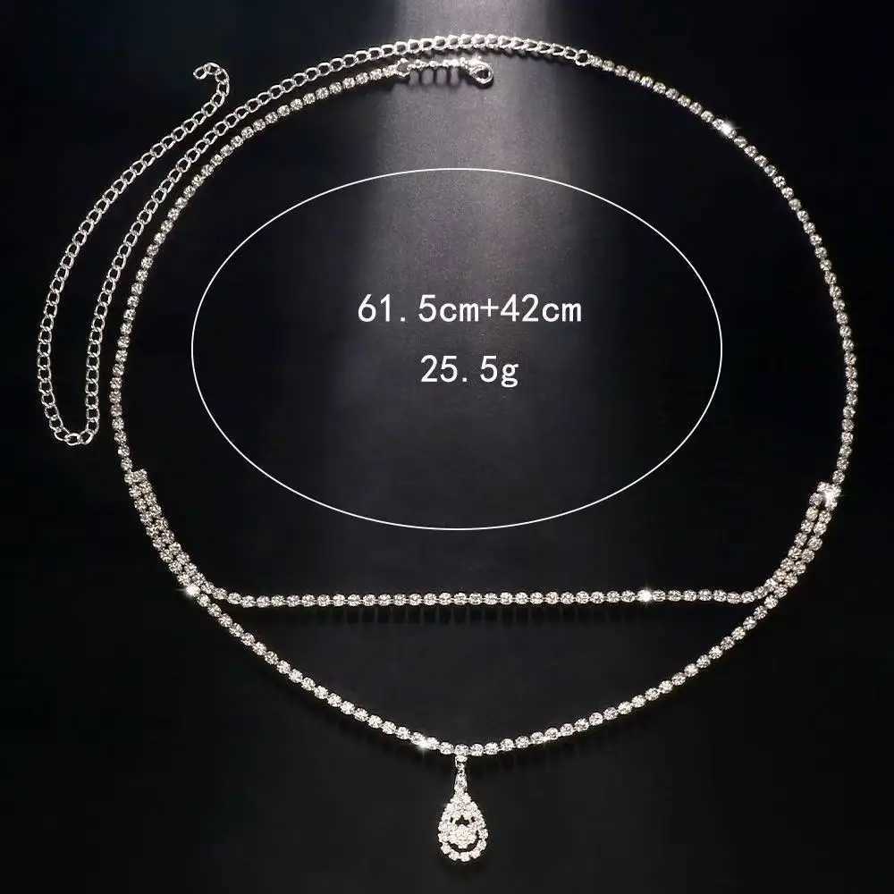 Luxury rhinestone double chain water droplet waist chain jewelry used for warm water crystal abdominal chain decoration accessories X250410