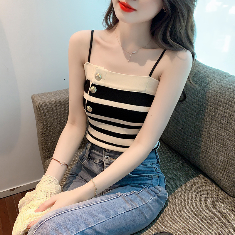 2025S Designer Women S T Shirt Summer New Knitted Striped Strap Tank Top For Women S Interior Unique Short Student Top Ins Trend
