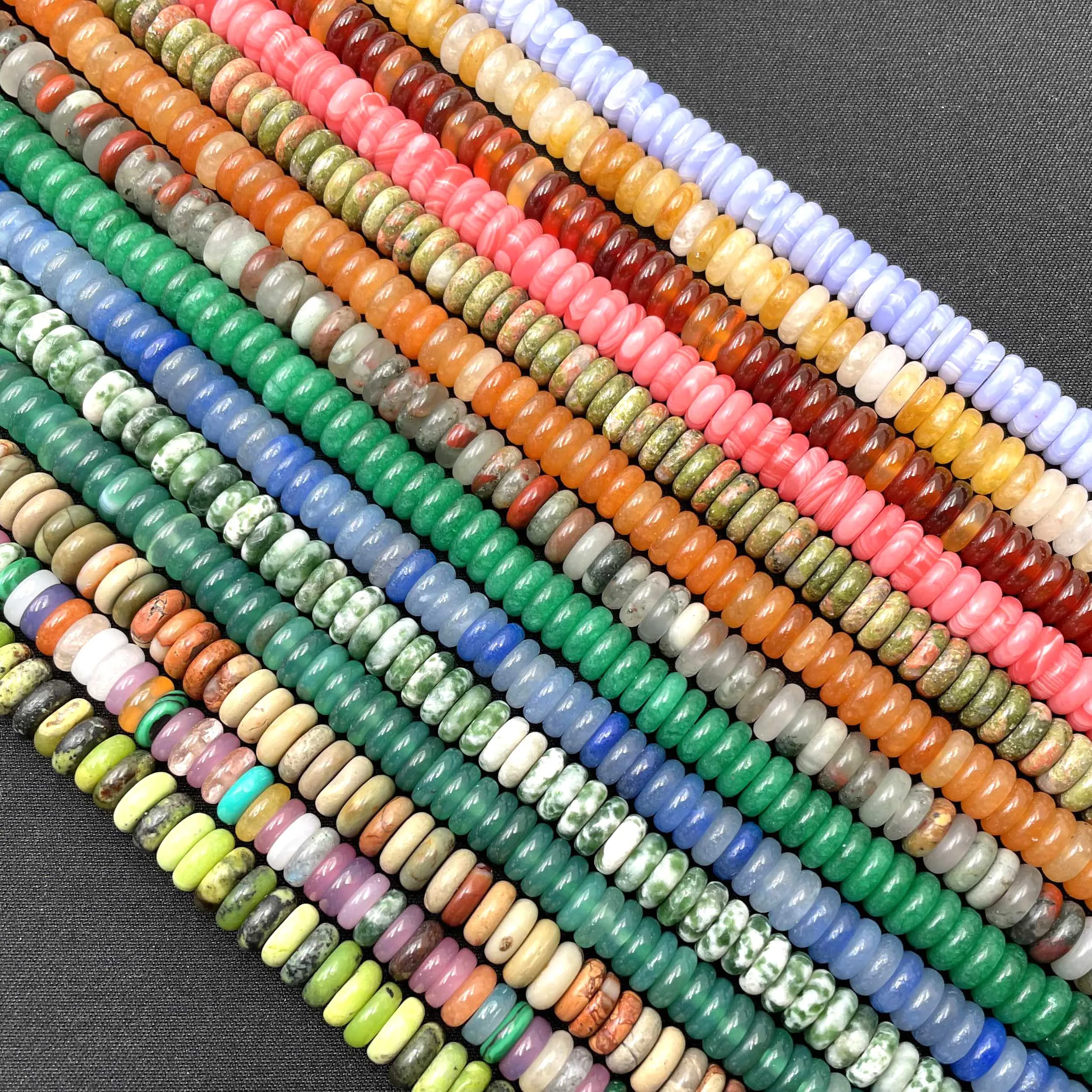 Natural Stone Rondelle 2X4mm Turquoises Quartz Jasper Agates Flat Round Spacer Beads for Jewelry Making DIY Bracelet Acessories
