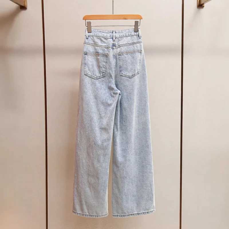 ANJY Autumn Winter Women Fashion Casual Versatile Washed Tide Diamonds Straight Jeans Trend Design Sense High Waist Pants A10636 C251110
