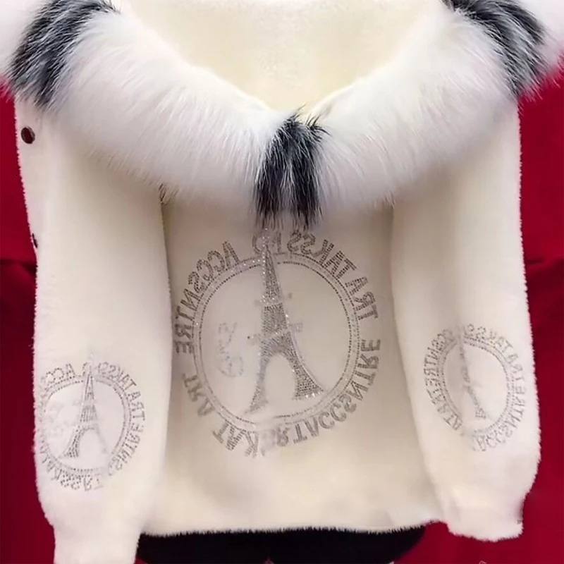 Autumn And Winter Warm Solid Color Thick Hooded Mink Fur Coat With Rhinestone Collar Womens Top Cardigan 251110