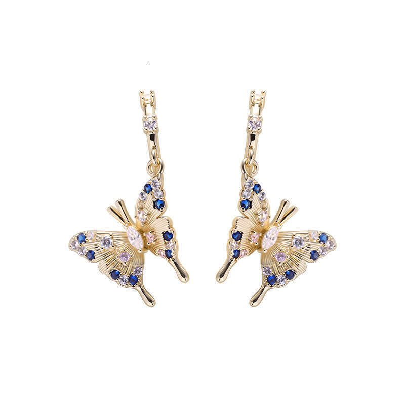 DHcollections Elegant and luxurious butterfly-shaped zirconia earrings for ladies. Fashionable, niche, high-end, with a touch of the Little Shangfeng 