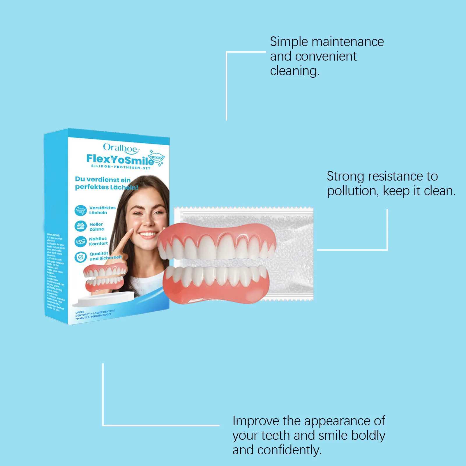 Oralhoe 1 set of silicone dentures temporary dentures whitening silicone dentures upper and lower veneers smile support set M250410