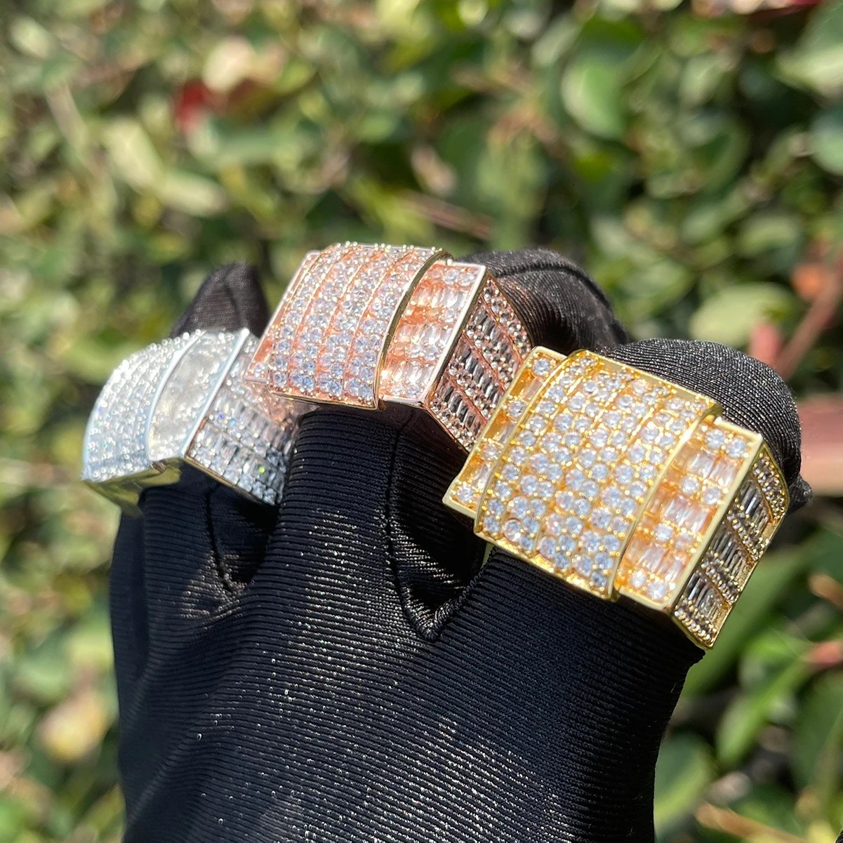 Hip hop new explosive sparkling full diamond Moissanite ring real gold fashionable and personalized trendsetter ring