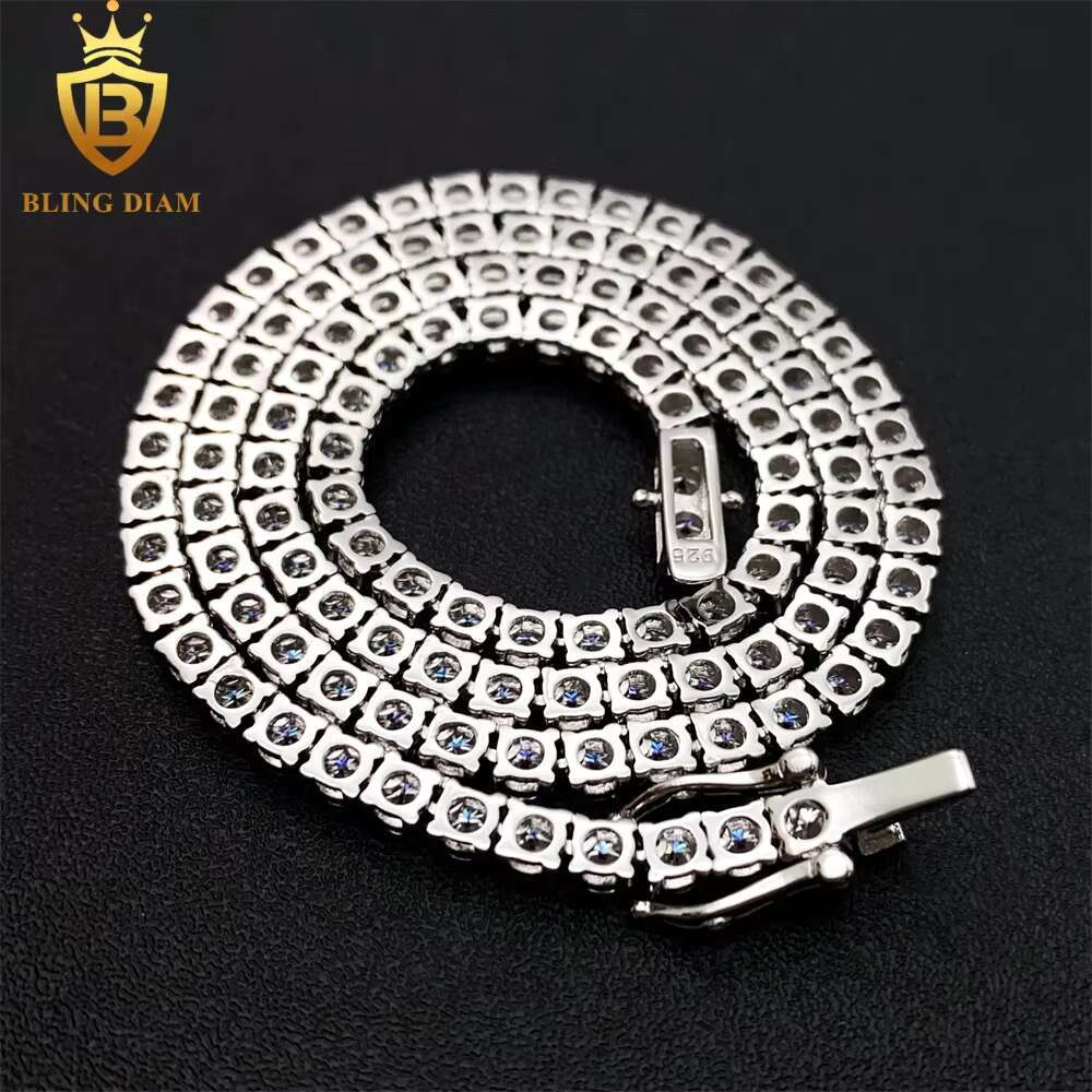 3mm 4mm Necklace Gold Plated Hip Hop Jewelry 925 Sterling Silver VVS Moissanite Diamond Tennis Chain