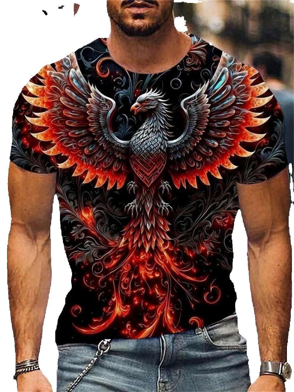 3D dragon print Haruku Street short sleeved round neck fashionable and personalized men's T-shirt, oversized casual T-shirt top